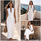 Robe longue sans manches à col en V profond pour femme