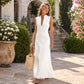 Robe longue sans manches à col en V profond pour femme
