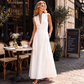 Robe longue sans manches à col en V profond pour femme
