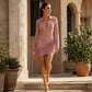 Robe longue à manches longues et franges pour femme, coupe ajustée