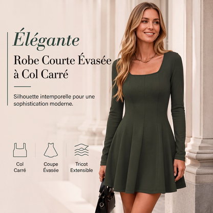 Robe mini pour femme à manches longues et col carré