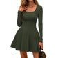 Robe mini pour femme à manches longues et col carré