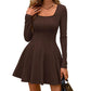 Robe mini pour femme à manches longues et col carré