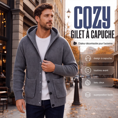 Cardigan en maille à capuche pour homme, pull/veste décontracté(e) ample à boutons