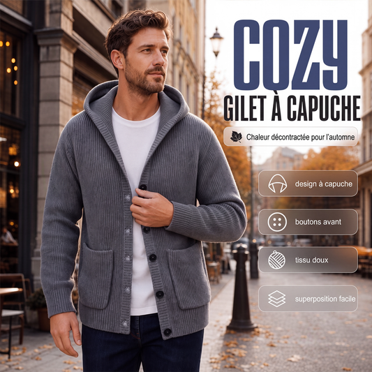 Cardigan en maille à capuche pour homme, pull/veste décontracté(e) ample à boutons