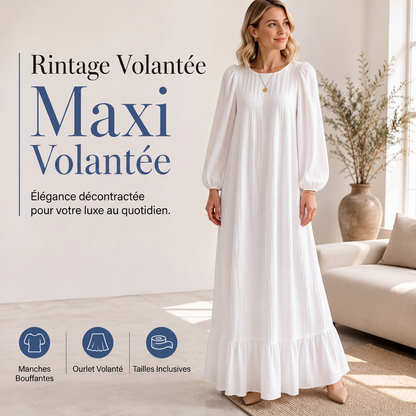 Robe longue à volants et manches longues pour femme
