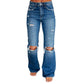 Jean déchiré chic taille haute pour femme