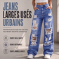 Jean large déchiré pour femme, pantalon en denim taille haute usé