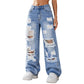 Jean large déchiré pour femme, pantalon en denim taille haute usé