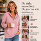 Sweat à capuche décontracté pour femme en maille côtelée avec demi-zip