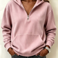 Sweat à capuche décontracté pour femme en maille côtelée avec demi-zip