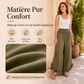 Pantalon taille haute en coton et lin pour femme
