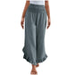 Pantalon taille haute en coton et lin pour femme