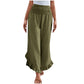 Pantalon taille haute en coton et lin pour femme