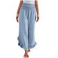 Pantalon taille haute en coton et lin pour femme