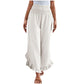 Pantalon taille haute en coton et lin pour femme