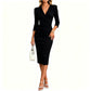 Robe blazer pour femme à col V et manches 3/4