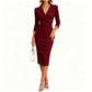 Robe blazer pour femme à col V et manches 3/4
