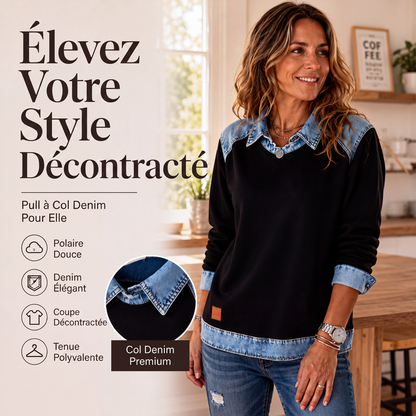 Sweat à manches longues pour femme en jean patchwork