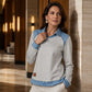Sweat à manches longues pour femme en jean patchwork