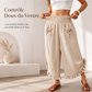 Pantalon à jambes larges et taille haute smocké pour femme