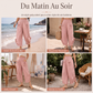 Pantalon à jambes larges et taille haute smocké pour femme