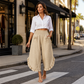 Pantalon à jambes larges et taille haute smocké pour femme