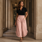 Pantalon à jambes larges et taille haute smocké pour femme