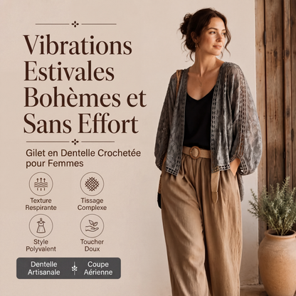Cardigan en dentelle ajourée ample pour femme