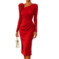 Robe midi froncée pour femme avec détails de rose 3D