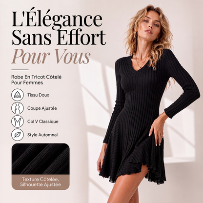 Robe trapèze en maille à manches longues pour femme