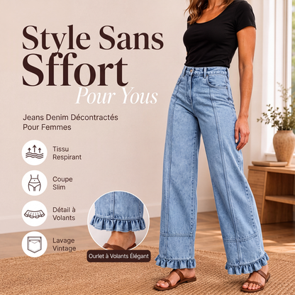 Jeans en denim à ourlet à volants pour femme