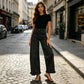 Jeans en denim à ourlet à volants pour femme
