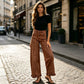 Jeans en denim à ourlet à volants pour femme