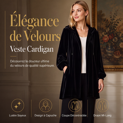 Cardigan à capuche décontracté en velours pour femme