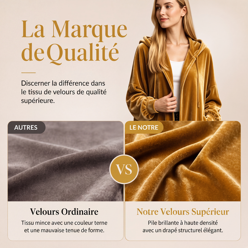 Cardigan à capuche décontracté en velours pour femme