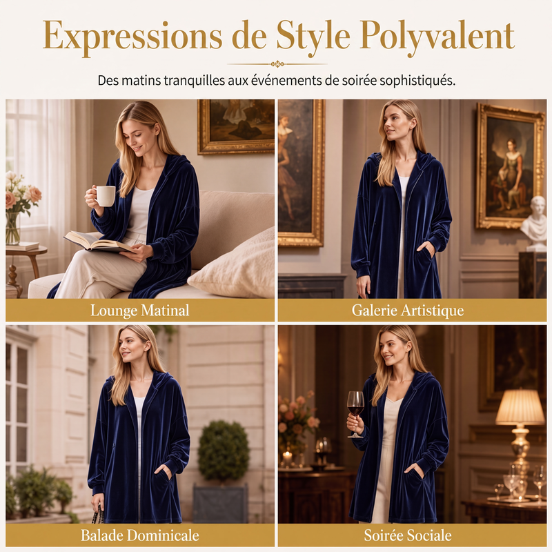 Cardigan à capuche décontracté en velours pour femme