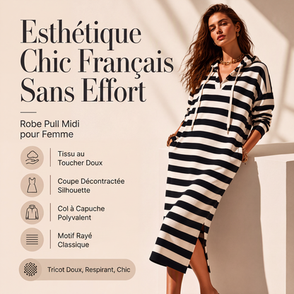Robe sweat à capuche rayée décontractée pour femme