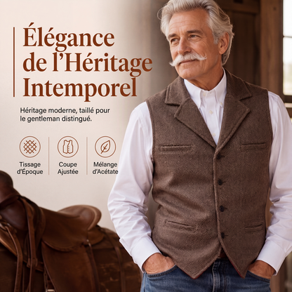 Gilet en tweed à chevrons avec col revers vintage pour homme
