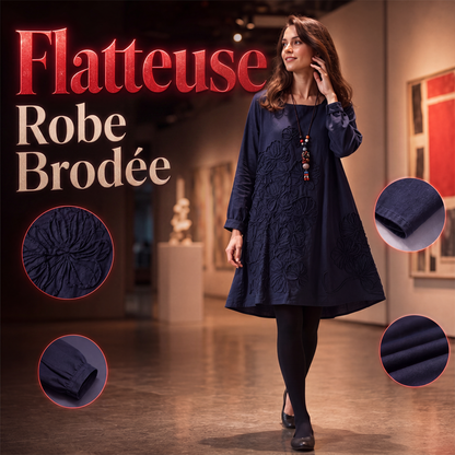 Robe décontractée pour femme à manches longues et col rond, coupe A