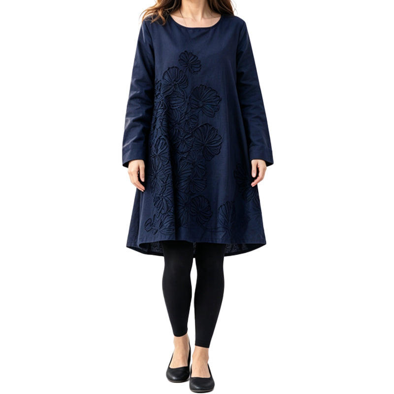 Robe décontractée pour femme à manches longues et col rond, coupe A