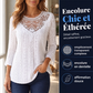 Blouse décontractée pour femme à manches 3/4 avec patchwork en dentelle ajourée
