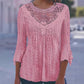 Blouse décontractée pour femme à manches 3/4 avec patchwork en dentelle ajourée