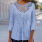 Blouse décontractée pour femme à manches 3/4 avec patchwork en dentelle ajourée