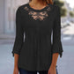 Blouse décontractée pour femme à manches 3/4 avec patchwork en dentelle ajourée