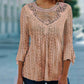 Blouse décontractée pour femme à manches 3/4 avec patchwork en dentelle ajourée