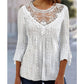 Blouse décontractée pour femme à manches 3/4 avec patchwork en dentelle ajourée