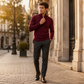 Pull élégant pour homme avec col montant et quart de zip