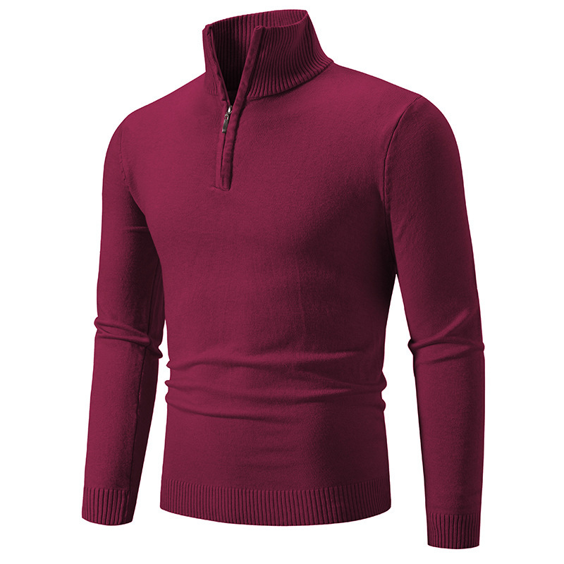 Pull élégant pour homme avec col montant et quart de zip
