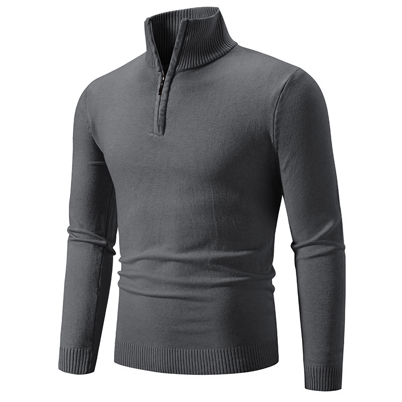 Pull élégant pour homme avec col montant et quart de zip